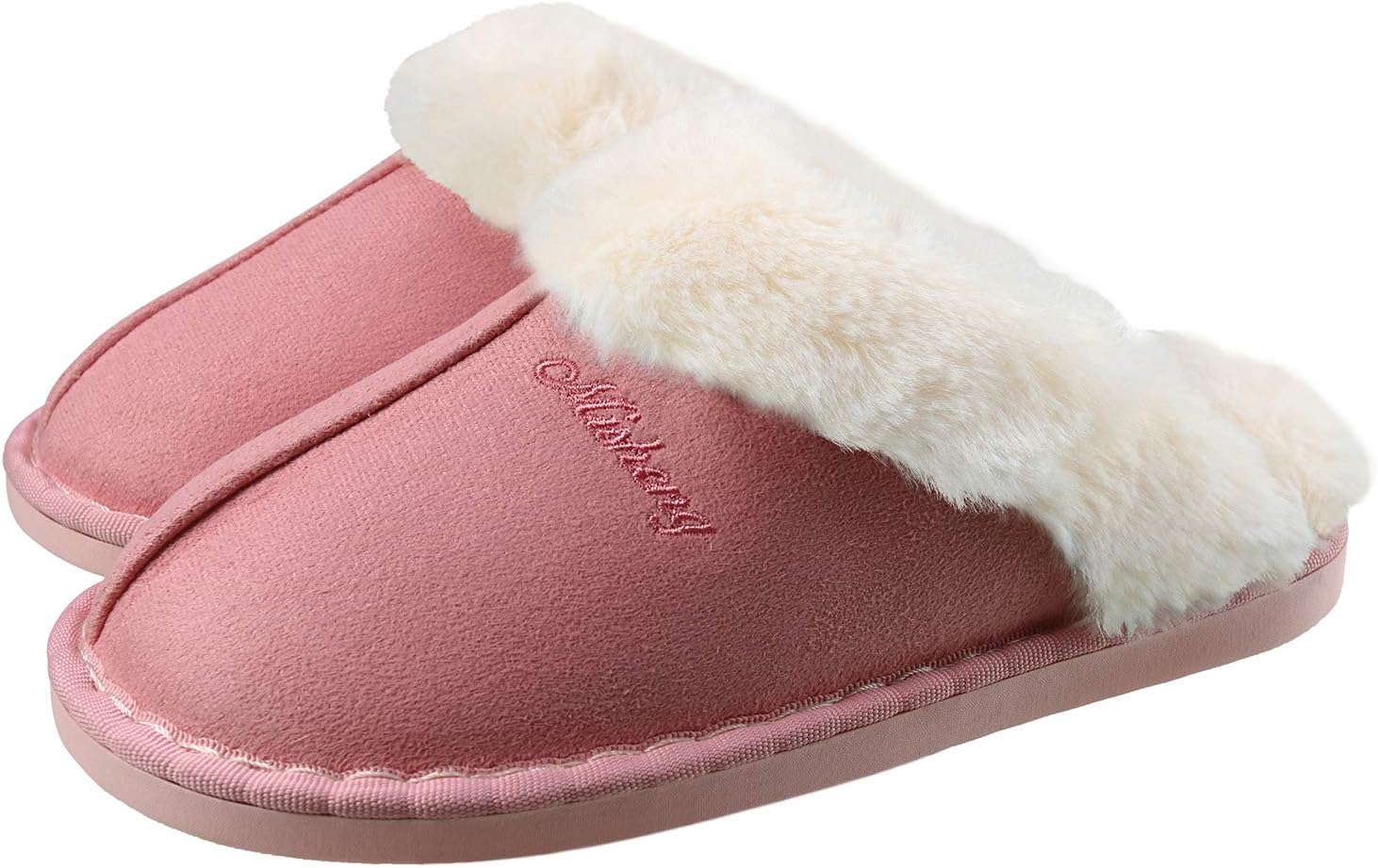 ChayChaxFaux Fur Lined Suede House Slippers Memory Foam Home Indoor Shoes Comfortable Warm Winter Mules for Women Men