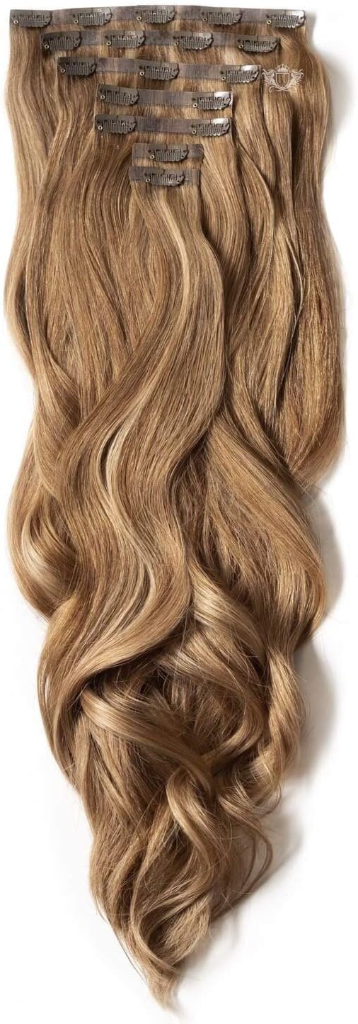 Foxy Locks 24" Luxurious Seamless Full Head Clip In Human Remy Hair Extensions - Various Colours (8 - Sunkissed Highlights)