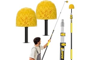 Opow 5-to-12 Foot Cobweb Duster with Extension Pole, 20 Ft High Reach and 2 Replaceble Spider Web Brush Heads, Heavy Duty for Indoor & Outdoor Use
