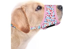 LUCKYPAW Dog Muzzle, Soft Dog Muzzles for Small Medium Large Dogs, Breathable Printed Muzzles with Adjustable Strap to Stop Biting and Chewing, Allows Panting and Drinking(Pink Cake,L)