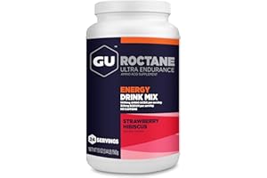 Gu Energy Roctane Ultra Endurance Energy Drink Mix, Vegan, Gluten-Free, Kosher, and Dairy-Free n-The-Go Energy for Any Workout, Strawberry Hibiscus, 3.44 lb. Canister (24 Servings)