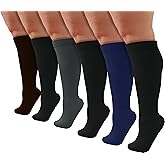 Winterlace Womens Queen Size Trouser Socks 6-Pairs Knee High Thin Nylon Dress Socks Stretchy Silky Soft