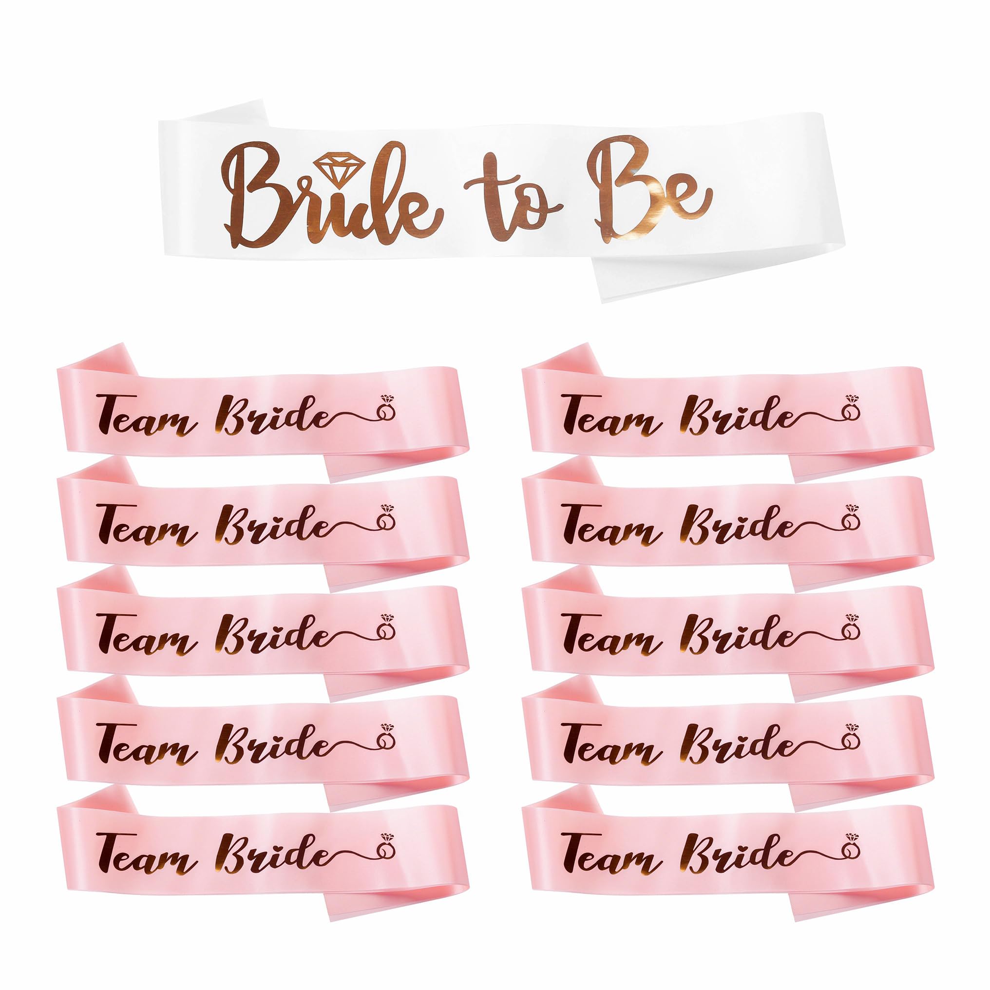 Hen Party Sashes Set Bride to Be Sash White & 10 x Team Bride Sash Pink, Hen Do Sashes Accessories Wedding Bride and Team Bride Sashes for Bridal Shower Hen Party Accessories Decorations