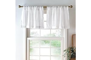 Oindec 2 Pack Sheer Valance Curtain Linen Look Valance for Kitchen Living Room Bedroom White Voile Small Curtains Modern Farmhouse Valances 25 x 18 inches