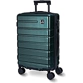 QIMER Carry on Luggage, PC Hard Shell Suitcase 22x14x9 Airline Approved TSA Lock YKK Zippered Double Spinner Wheels Lightweight Travel for Men and Women, 20 Inch Green