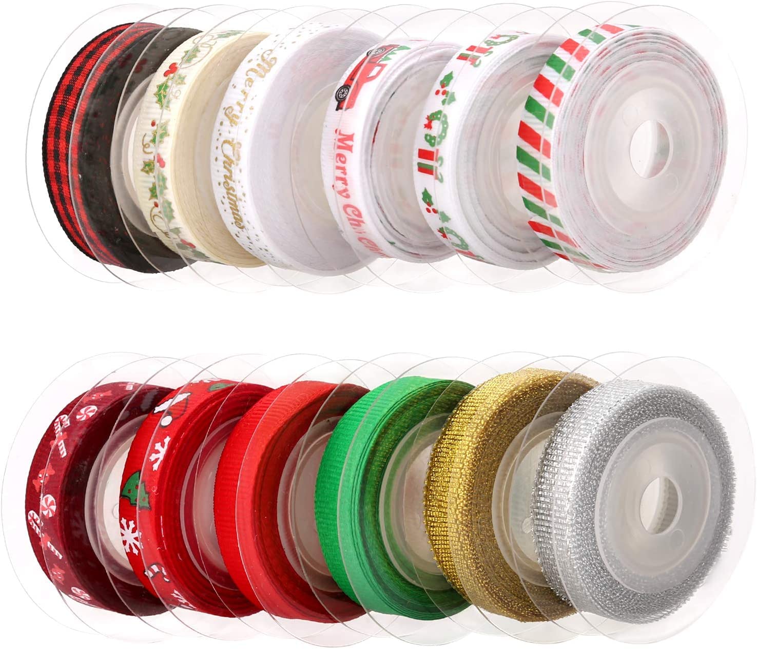 Luter 12 Piece Christmas Ribbon Set - Ribbon Suitable for Gift Packaging, Sewing, Hair Band, Wedding, DIY - 4.57 x 10 mm, 12 Colours