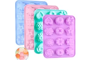 PSKJATIN 4 Pcs Flower Silicone Soap Molds-12 Cavities for Soap Making, Bath Bombs, Shower Steamers, Lotion Bars, Chocolate, Candy