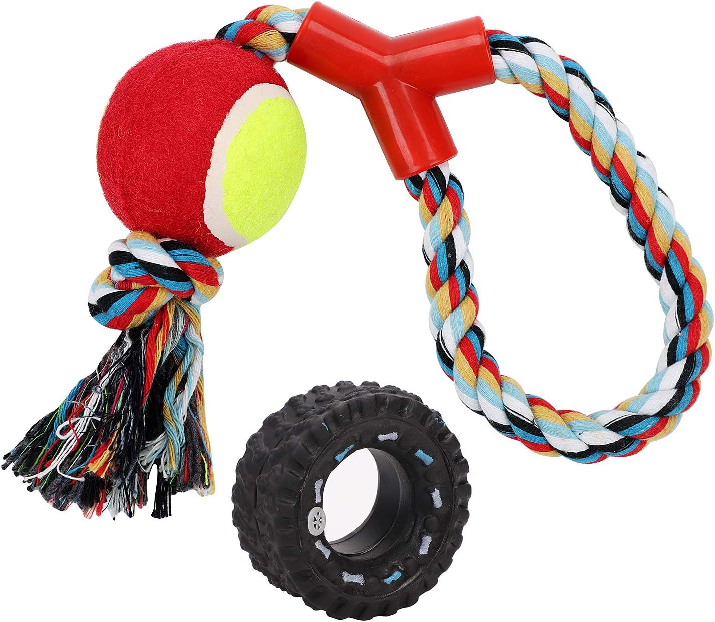 Dog Rope Toy Dog Chew Toy Ball Cotton Knot Rope Tug Rope Ball Strong Squeaky Dog Rubber Chew Toy Tire Durable Dog Molar Bite Toy For Puppy Aggressive Chewer Small Medium Dogs Teeth Cleaning Toys - Image 4