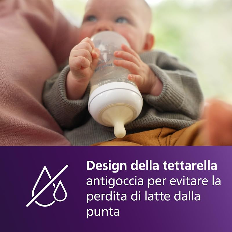 Avent Natural Response set regalo per bambini: 2 biberon Natural Response da 260 ml con tettarella flusso 3 (1m+), 4 ciucci ultra air (modello SCD837/13)