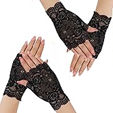 Svnqney 2 Pairs Lace Floral Fingerless Gloves for Women Black Half Finger Lace Half Finger Gloves for Party Bridal Wedding