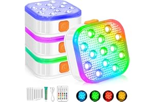RIOGOO Rechargeable Submersible LED Pool Lights with Remote, IP68 Waterproof Underwater Charging Battery Operated 16 Color Changing LED Lights for Pool Pond Decoration (4 Pack)
