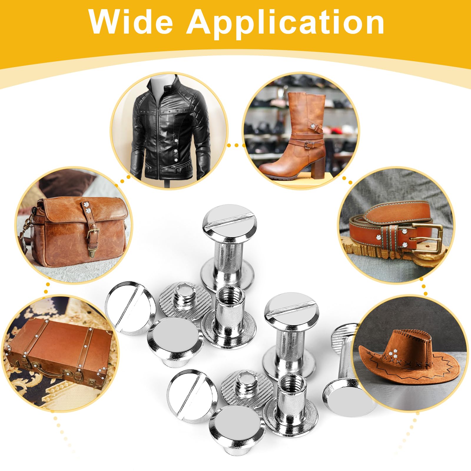 120sets Chicago Screws Kit, 6 Sizes Screw Rivets Silver Chicago Binding Screws for DIY Repair Leather Craft Belt Bag Shoes Purse Bookbinding (M5*4,5,6,8,10,12) (Silver)