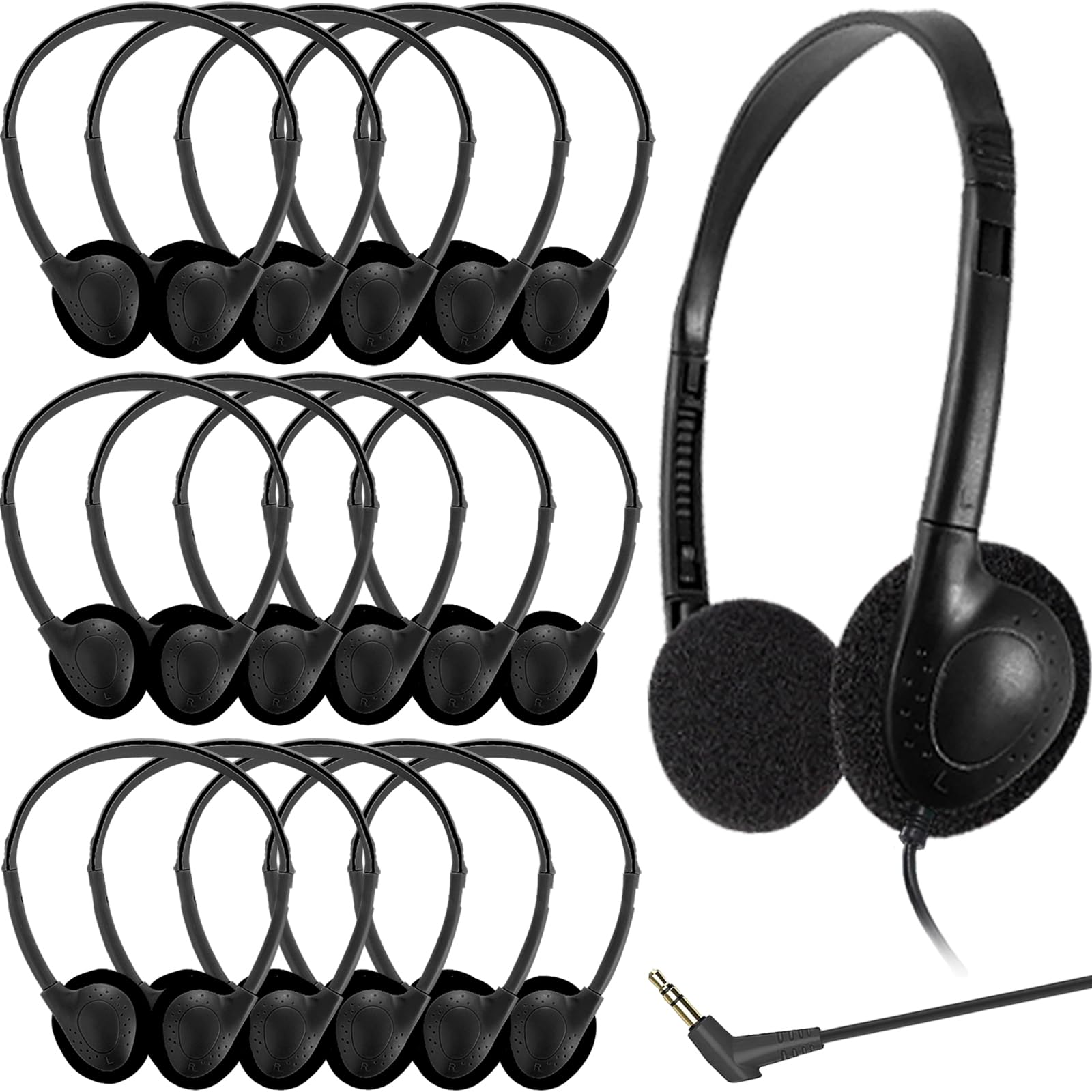 JINWAYBST 30 Pack Headphones Bulk Adjustable Classroom Headphones Library On Ear Headphones Wholesale School Headphones With Wire 3.5 Mm Plug For - View #10