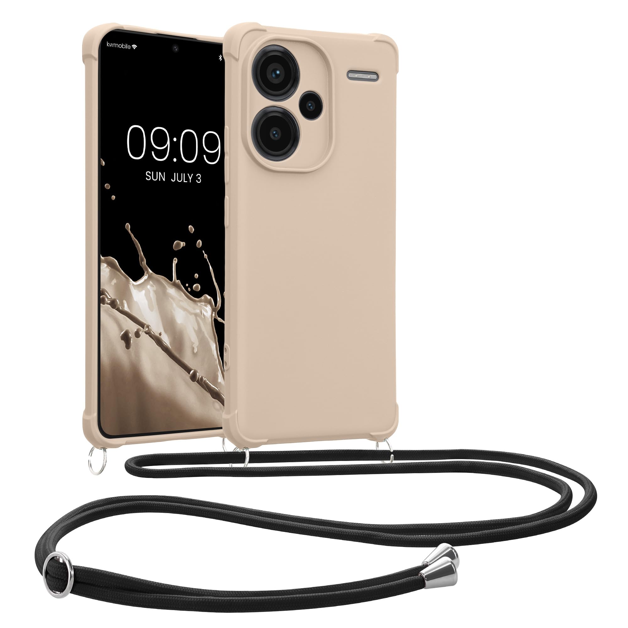 kwmobile Crossbody Case Compatible with Xiaomi Redmi Note 13 Pro+ 5G / Redmi Note 13 Pro Plus 5G Case - TPU Silicone Cover with Strap - Cream — image 1