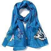 Invisible World Women's 100% Mulberry Silk Scarf Long Hand Painted Butterfly