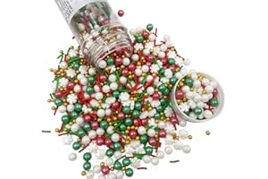 KOOTIPS Christmas Sprinkles Sugar Pearls candy 120g/ 4.2oz, Cupcake Cake Topper mix Holiday Sprinkles for Traditional Baking Manvscakes Jimmies Ice Cream Cookie Crystal Decorating Nonpareils