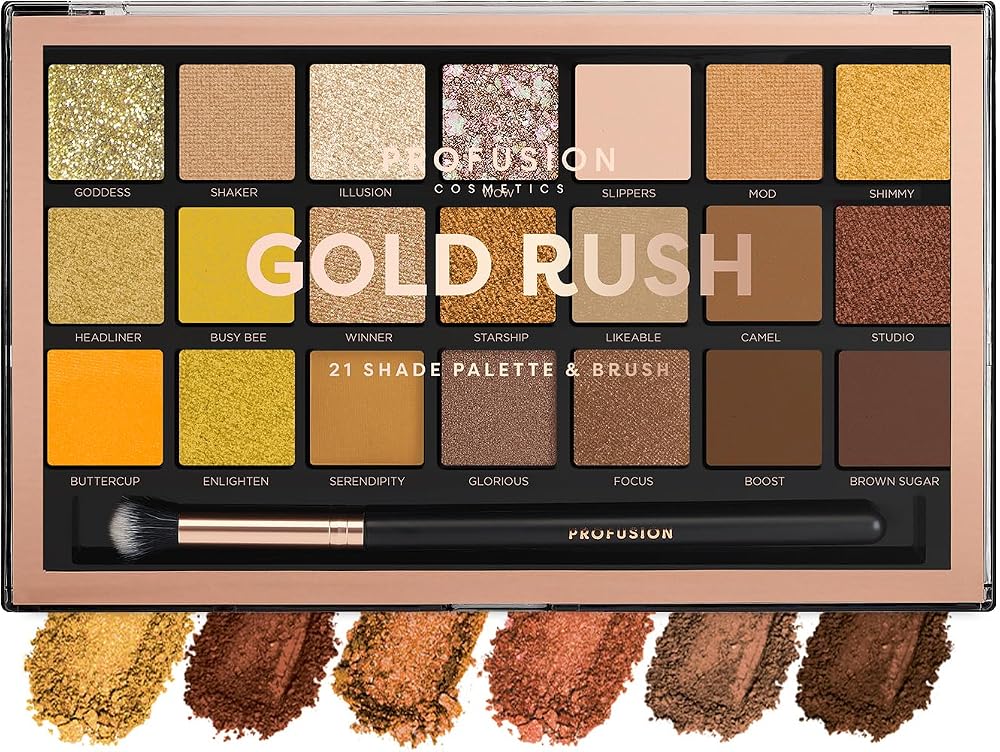 Profusion Gold Rush 21 Shade Eyeshadow Palette with Free Pro Series Brush