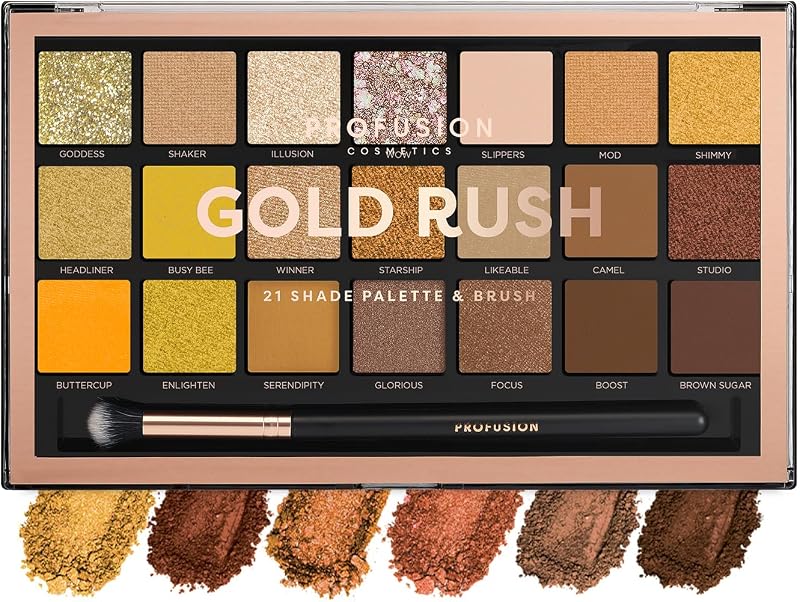 Profusion Gold Rush 21 Shade Eyeshadow Palette with Free Pro Series Brush