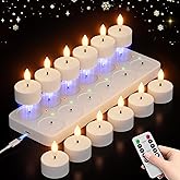 Rechargeable Flameless Tea Lights Candles with Charging Station 12Pcs Battery Tea Lights Candles with Remote & Timer LED Tealight Flickering Realistic for Home Christmas Wedding Decor - White