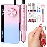 SAVILAND Portable Electric Nail Drill: 40000 RPM Rechargeable Electric Nail File for Acrylic Nails Professional with Ceramic Corn Head Nail Drill Bits for Nails Manicure Tools & Pedicure Kit Salon Use
