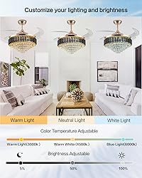 52" Dimmable Gold Fandelier Crystal LED Ceiling