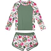 Idgreatim Girls Rash Guard Swimsuit Teens Two Piece Bathing Suit Long Sleeve Swimwear Size 7-16T