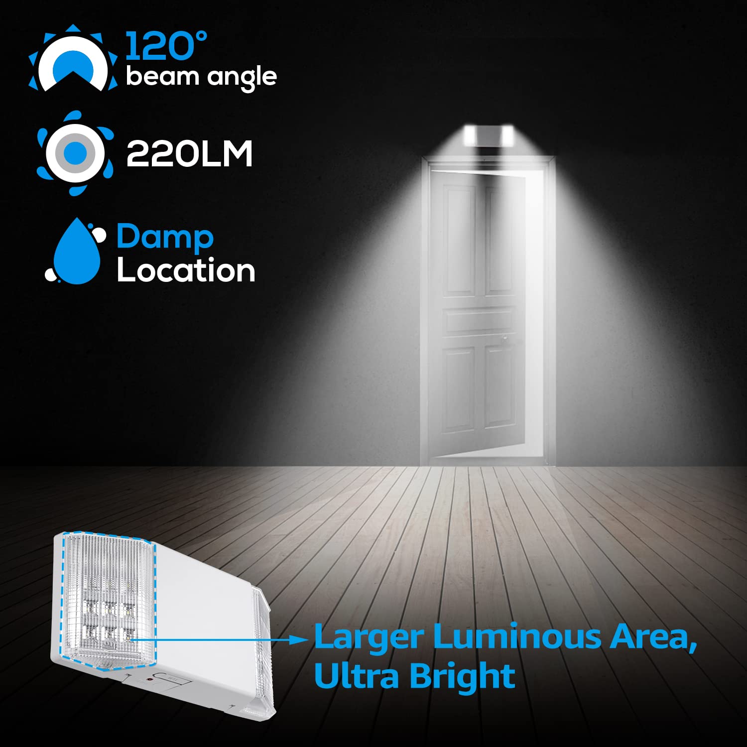 TORCHSTAR LED Emergency Lighting, Commercial Emergency Lights with Battery Backup, UL Listed, Two Square Heads, AC 120/277V, Hardwired Emergency Exit Light Fixtures for Business, Pack of 4
