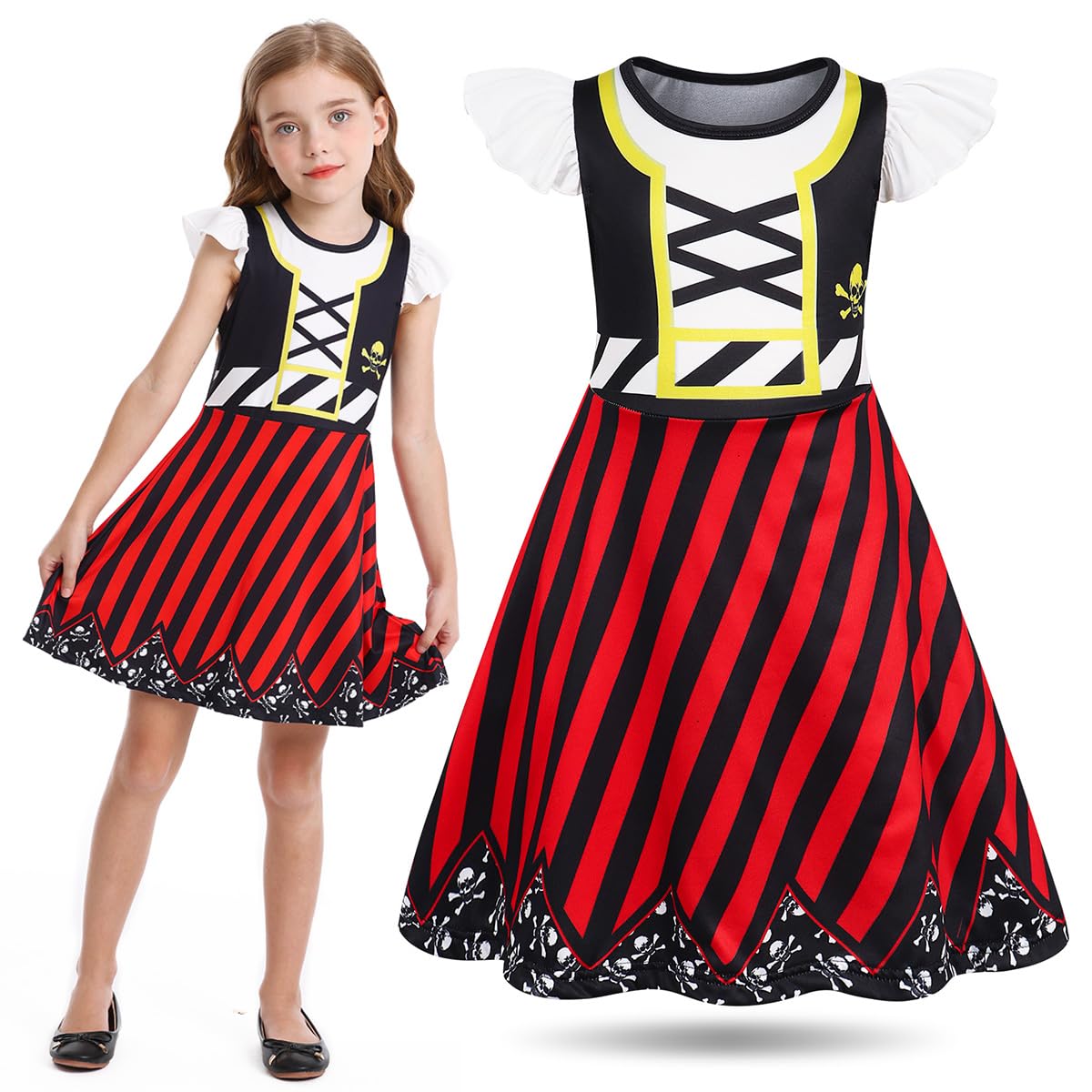 Sukyfecde Buccaneer Costume Girls Pirate Dress up Kids Birthday Party Dress Halloween Cosplay Outfits 3t Red
