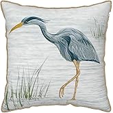 Waterside Heron Velvet Throw Pillow Cover Animal Birds Gold Trim Pillowcases Home Decor Pillow Cases Standard Size 18×18 for Sofa Car Chair Bedroom Living Room Cushion Covers