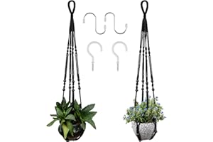 Macrame Plant Hanger for 5 to 10 Inch Plant Pots, Set of 2 Indoor Handmade 35 Inch Woven Rope Hanger Kits with Hooks and Wood