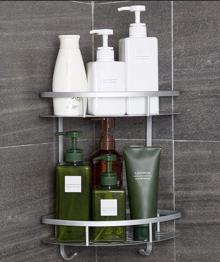 Hawsam No Drilling Bathroom Corner Shelves, Aluminum 2 Tier Shower Shelf Caddy Adhesive Storage Basket for Shampoo (Corner): Kitchen & Dining
