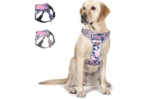 BUMBIN Tactical Dog Harness for Large Dogs No Pull, Famous TIK Tok No Pull Dog Harness, Fit Smart Reflective Pet Walking Harness for Training, Adjustable Dog Vest Harness with Handle Pink Camo XL