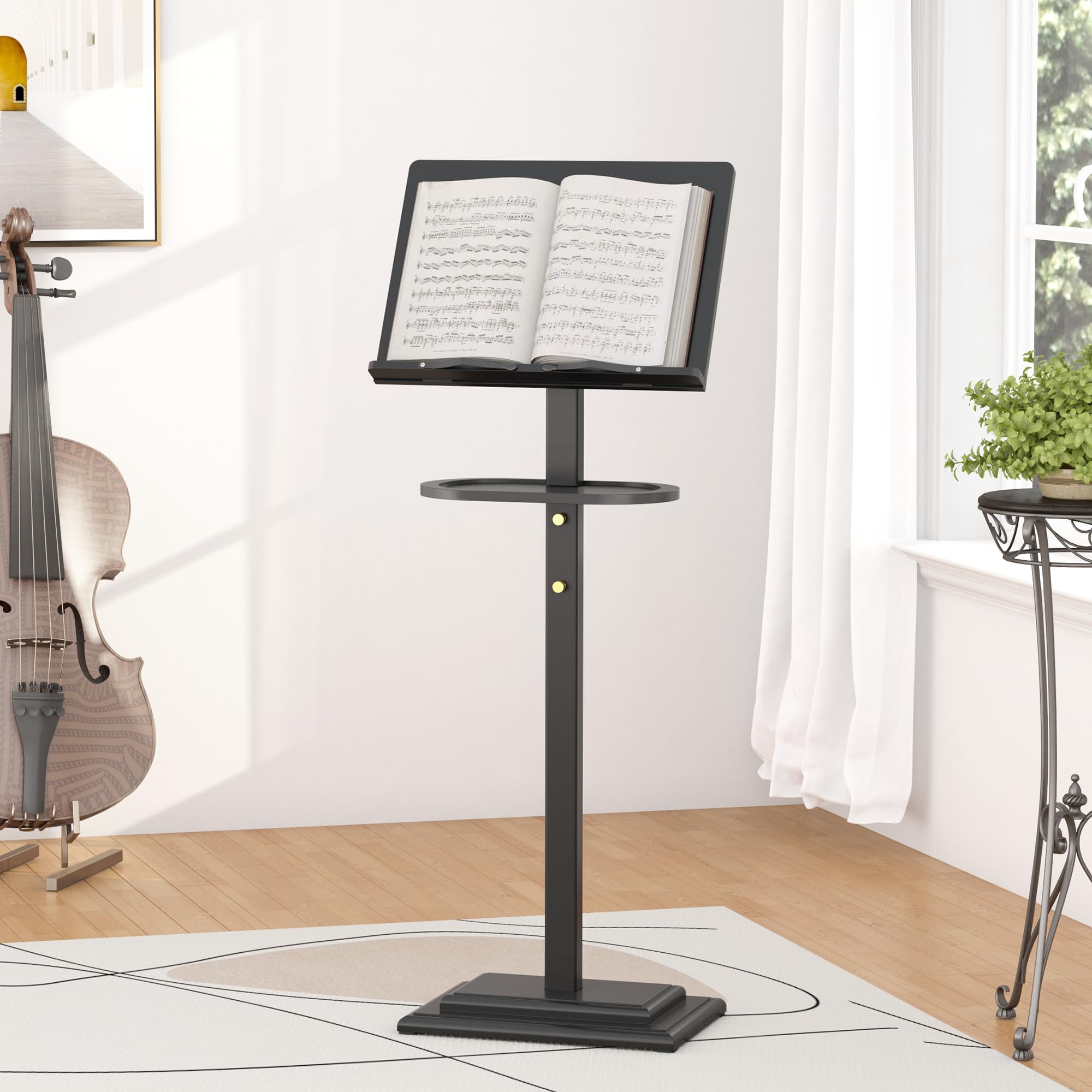 Photo 1 of Music Stand for Sheet Music - Bamboo Folding Sheet Music Stands With Tray Guitar Clip, Wooden Sheet Music Organizer Height Adjustable 39.37''-51.2'' for Conductor Lectern Violin Piano Ukulele Players