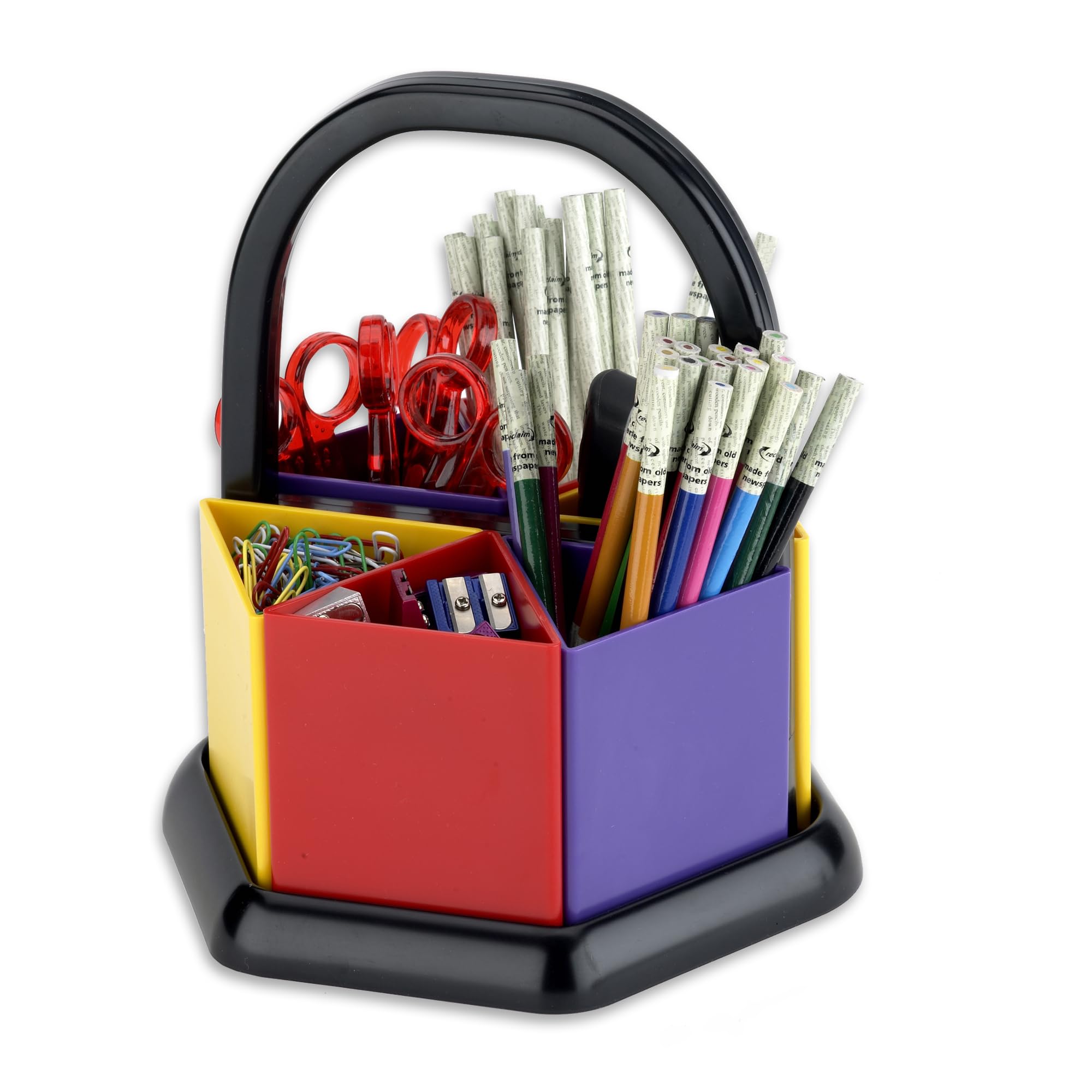 Adventa Desk Organiser, Desk Tidy with 6 Piece Set Pen Holder, Pencil Pots for Classrooms, Office Accessories, Stationary Organiser, Desktop Organiser with Handle (Multi-Coloured)