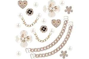 WYVAS 18 Pcs Bling Shoe Charms for Women, Flower Pearl Clog Shoes Accessories, Fashion Crystal Rhinestone Shoes Charms Pearl Chain DIY Sandals Decoration for Women Christmas Birthday Party Favors Accessories