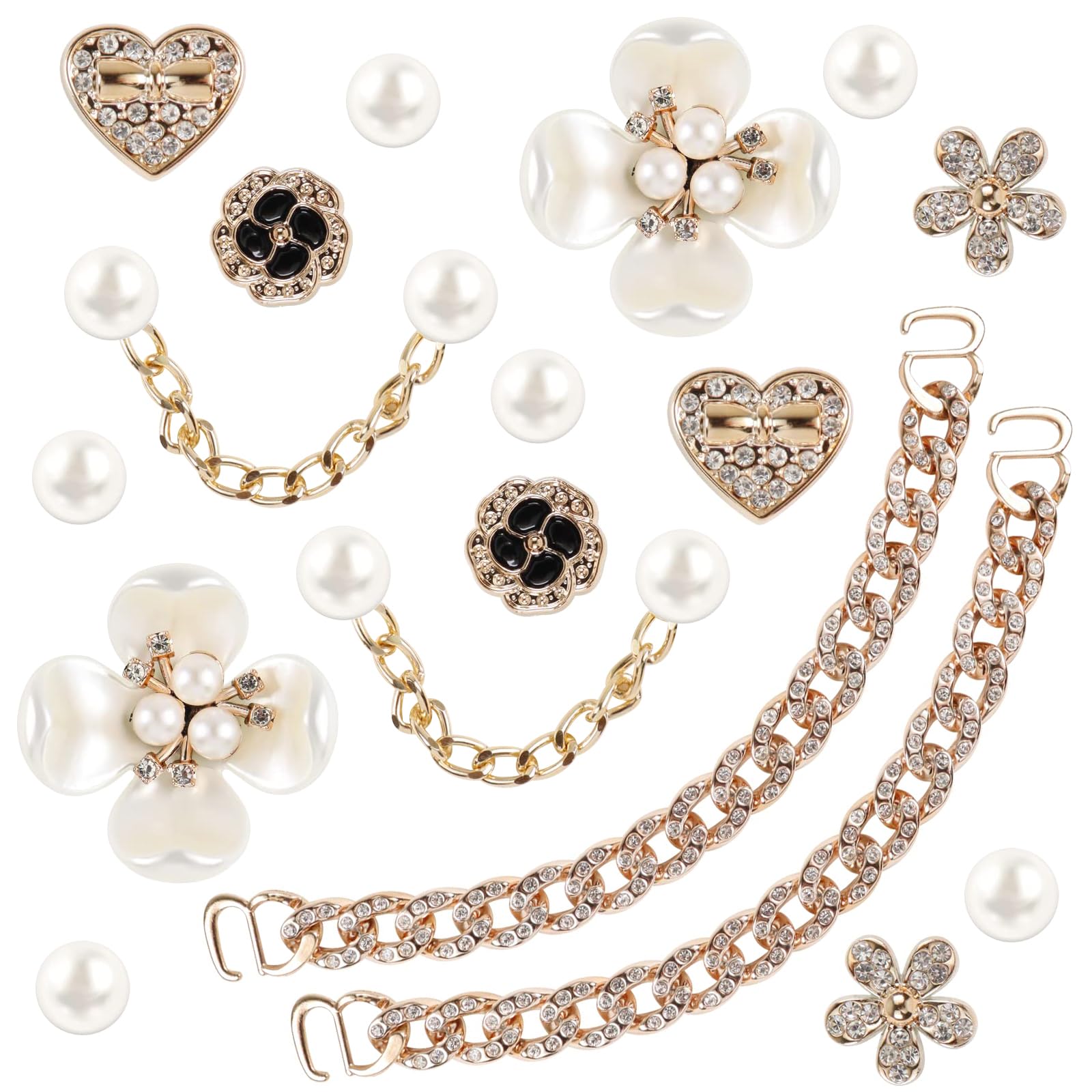 Photo 1 of 18 Pcs Bling Shoe Charms for Women, Flower Pearl Clog Shoes Accessories, Fashion Crystal Rhinestone Shoes Charms Pearl Chain DIY Sandals Decoration for Women Birthday Party Favors Accessories