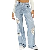 HDLTE Women Wide Leg Jeans High Waist Baggy Jeans Loose Boyfriend Jeans Denim Pants Y2K(Sky Blue, Medium)