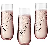 ModParty Cheers Flutes | Set of 12 | Wedding Reception, Bachelorette Party, Bridal Brunch Plastic Stemless Cups | Bridesmaid Keepsakes | Toasting Drink Shatterproof Glass