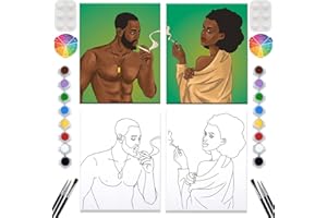 VALLSIP 2 Pack Paint and Sip Canvas Painting Kit Pre Drawn Canvas for Painting for adults Stretched Canvas Couples Games Date Night Afro King Couple Paint Party Supplies Favor (8x10)
