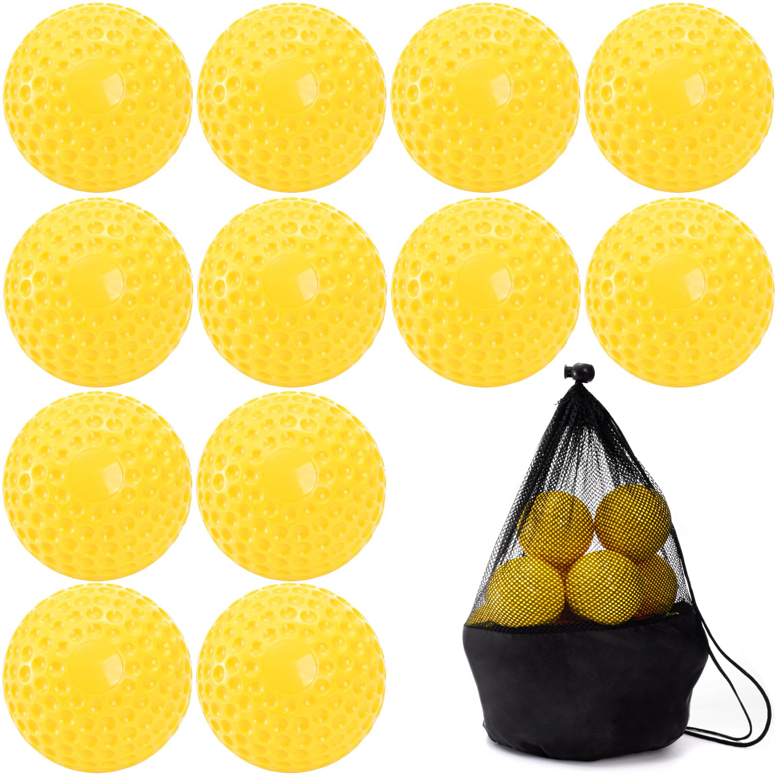 Photo 1 of Tebery 12 Pack Yellow Dimpled Baseballs, 9-Inch Pitching Machine Baseballs for Hand-Eye Coordination, Hitting and Fielding Practice
