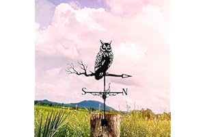 YFEIQI 3D Animal Metal Weather Vane, Wind Direction Indicator, Garden Patio Roof Decoration (Owl)