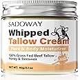 SADOWAY Beef Tallow for Skin: Handmade Beef Tallow for Face - Organic Grass-Fed Whipped Beef Tallow and Honey Balm Tallow Face Moisturizer Smooth Soft for Dry Skin