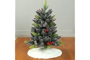 Sattiyrch Small Christmas Tree Skirt 18in, with Silver Snowflakes, Faux Fur White Xmas Tree Skirt for Christmas Tree (Silver Snowflakes, 18in)