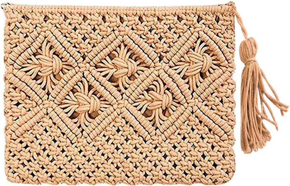 AbuyallWomen Vintage Crochet Clutch Woven Beach Envelope Straw Summer Tassel Bag