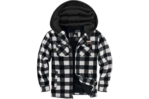 JACKETOWN Boys Fleece Jacket Kids Plaid Flannel Shacket Shirts Sherpa Hoodie Zip Up Sweatshirt Winter Coat 6-15 Years