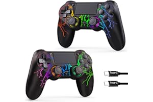 GamingBoy 2 Pack Wireless Controller for PS4, LED Controller for Ps4/Slim/Pro/PC with Adjustable RGB Light-up,Hall Effect Joystick,Dual Vibration,6-Axis Gyro,1000mAh Battery,USB C Port- Black