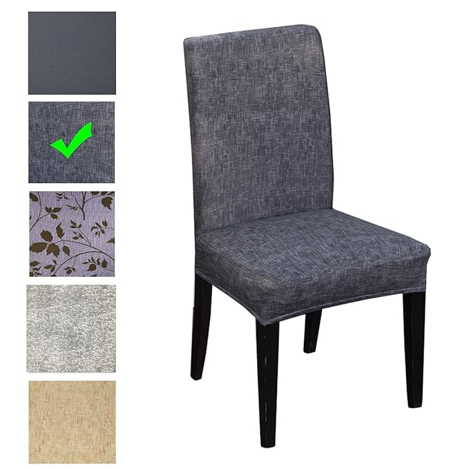 Easy-Room Dehnbarer Bezug für Stühle, Abnehmbarer Bezug für Stühle, waschbarer Stuhlbezug, 2 Stück (#2 Dunkelgrau mit Streife