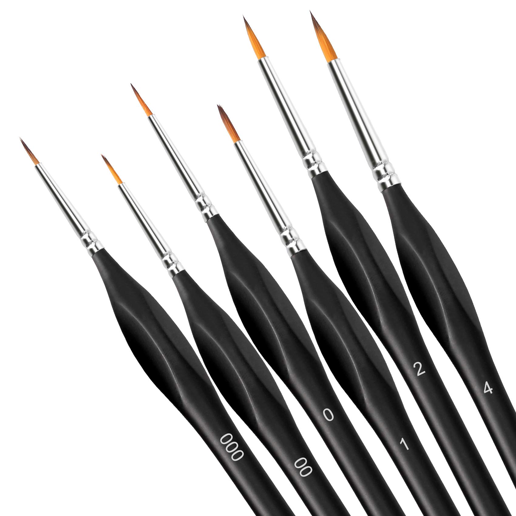 Paint Brushes 6 Pieces Set, Professional Fine Tip Paint Brush Set Round Pointed Tip Nylon Hair artist acrylic brush for Acrylic Watercolor Oil Painting (Black)