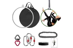 DASKING Aerial Hoop 85cm/90cm Aerial Ring Set Fully Strength Tested 500LBS Single Point Circus Aerial Equipment Yoga Hoop wit