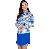 IBKUL Athleisure Wear Sun Protective UPF 50+ Icefil Cooling-Gingham Check Print Long Sleeve Mock Neck Top-10876